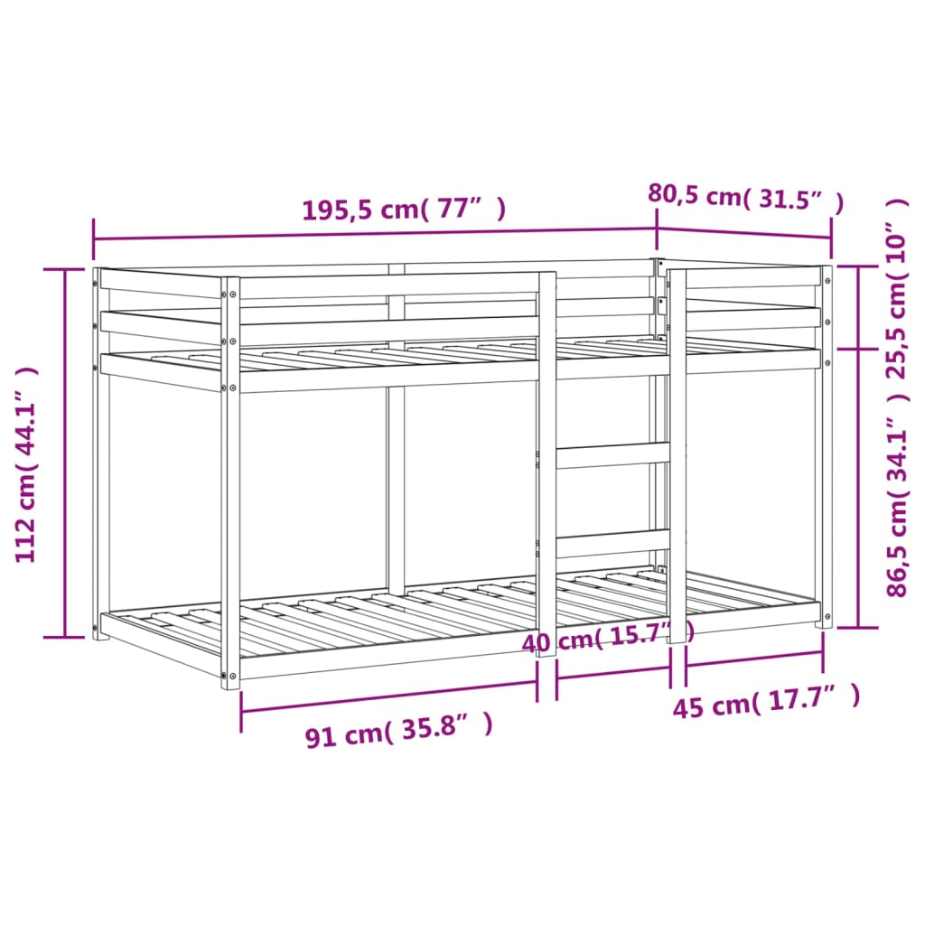 Stapelbed massief grenenhout 90x190 cm