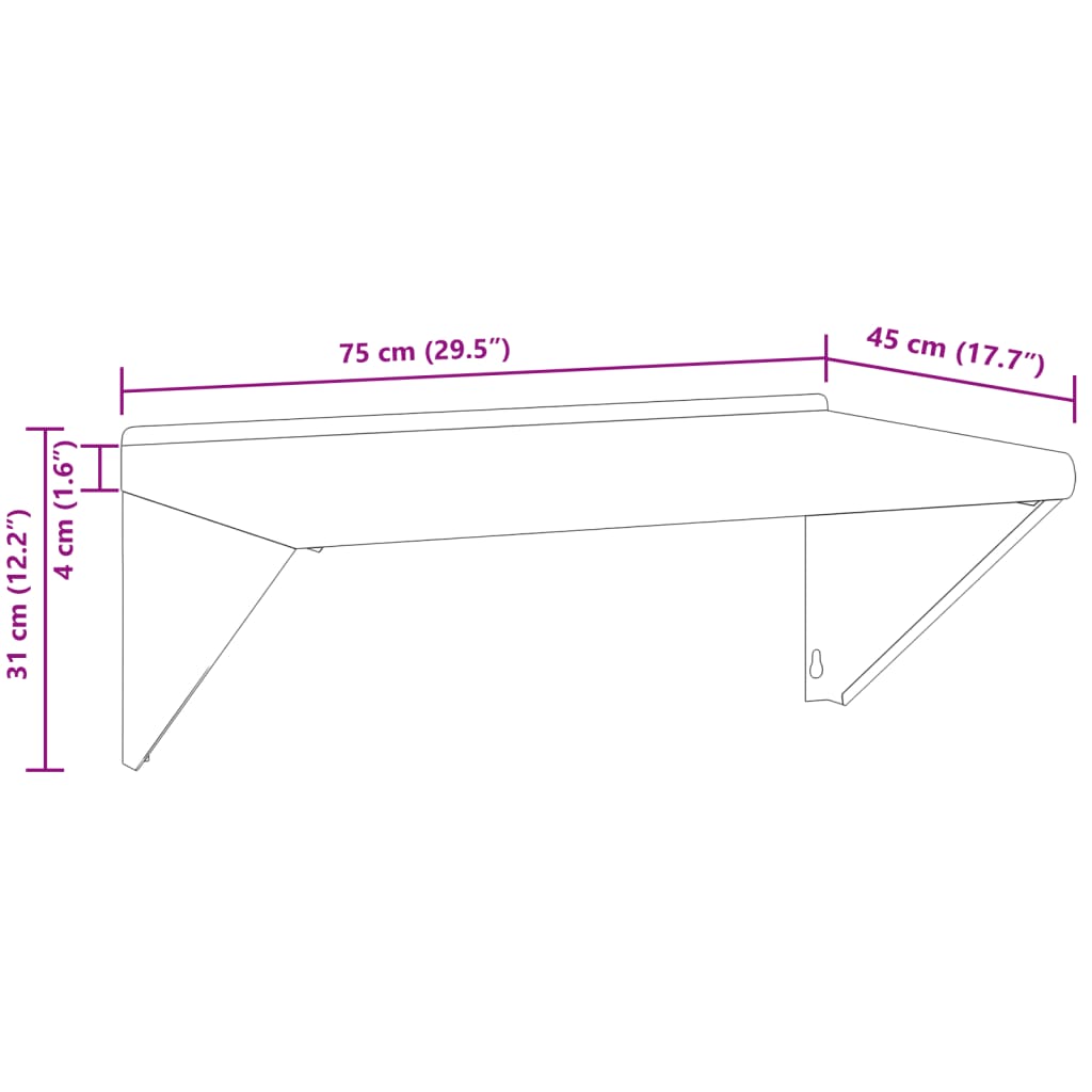 Wandschap 100x30x31 cm roestvrijstaal zilverkleurig