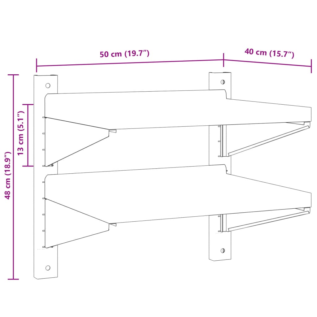 Wandschap 2-laags 100x40x60 cm roestvrijstaal zilverkleurig