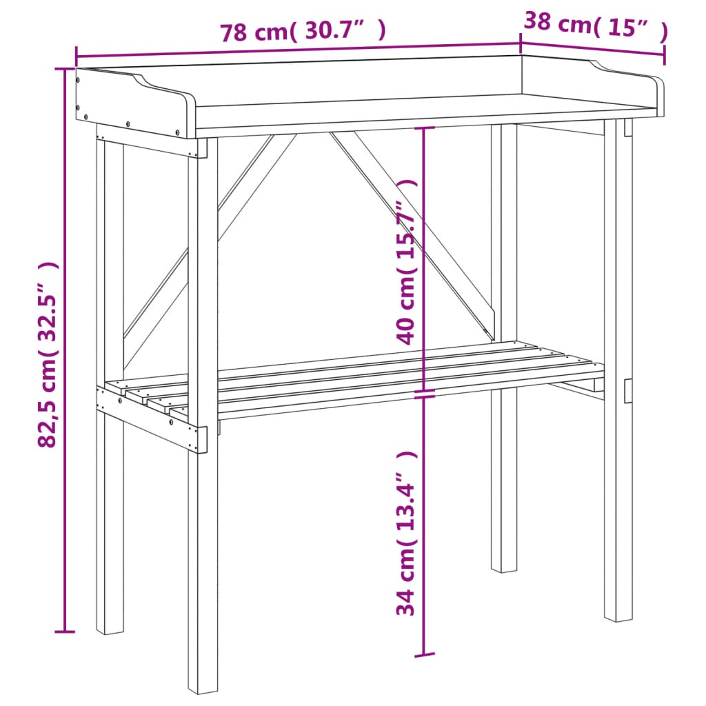 Plantentafel met schap 78x38x82,5 cm massief vurenhout