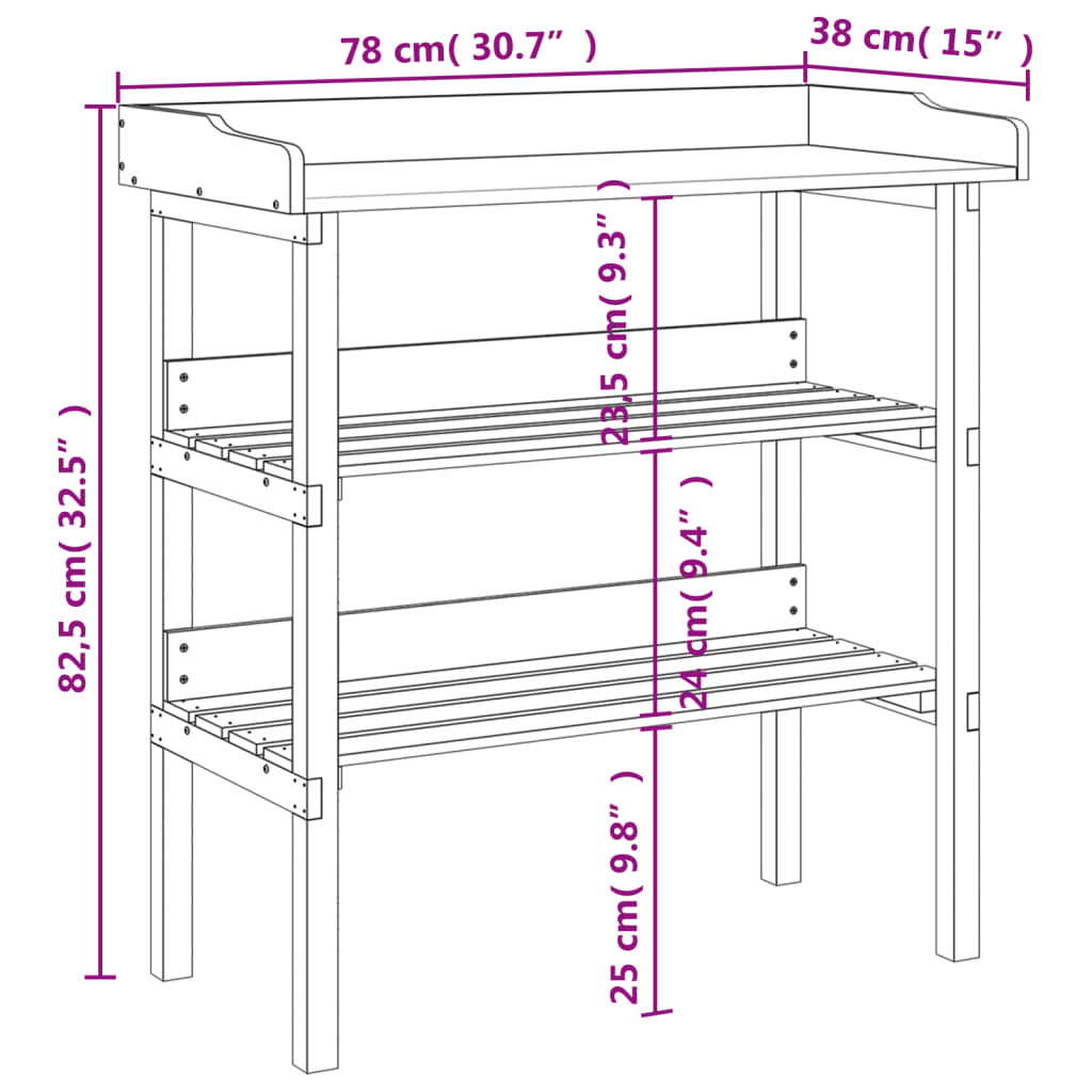 Plantentafel met schappen 78x38x82,5 cm vurenhout