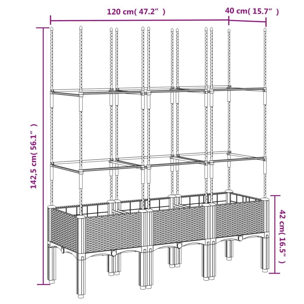 Plantenbak met latwerk 200x160x142,5 cm polypropeen wit