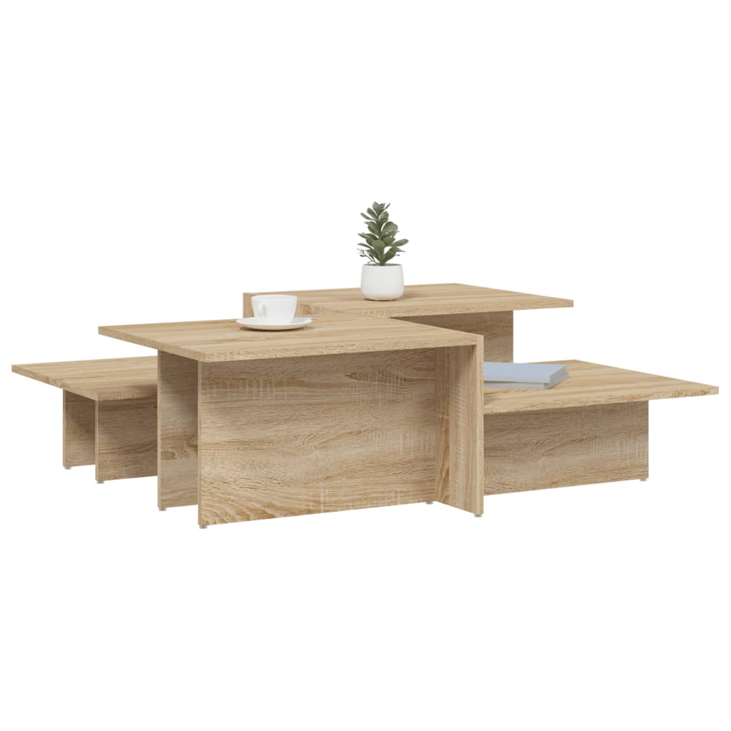 Tables basses 2 pcs en bois travaillé