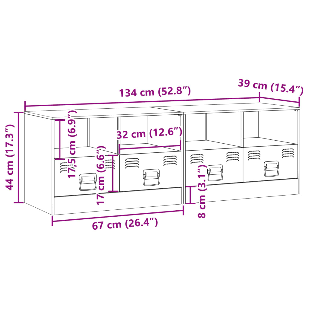 Meuble TV 2 pcs 67x39x44 cm acier