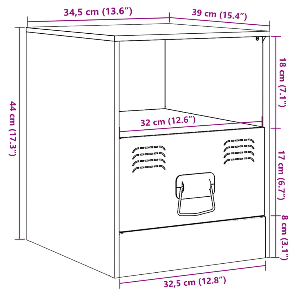 Tables de chevet 2 pcs 34,5x39x44 cm acier