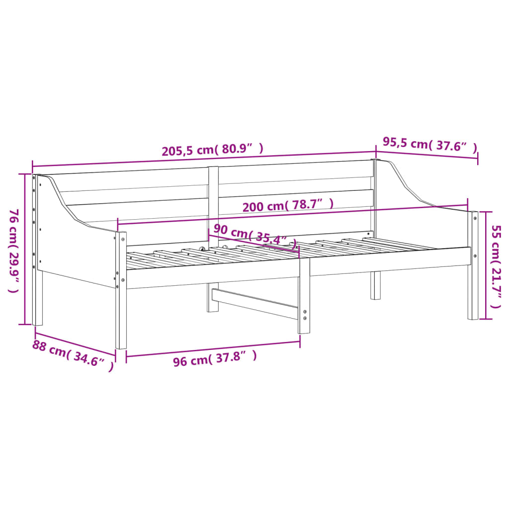 Canapé lit 100x200 cm en pin massif