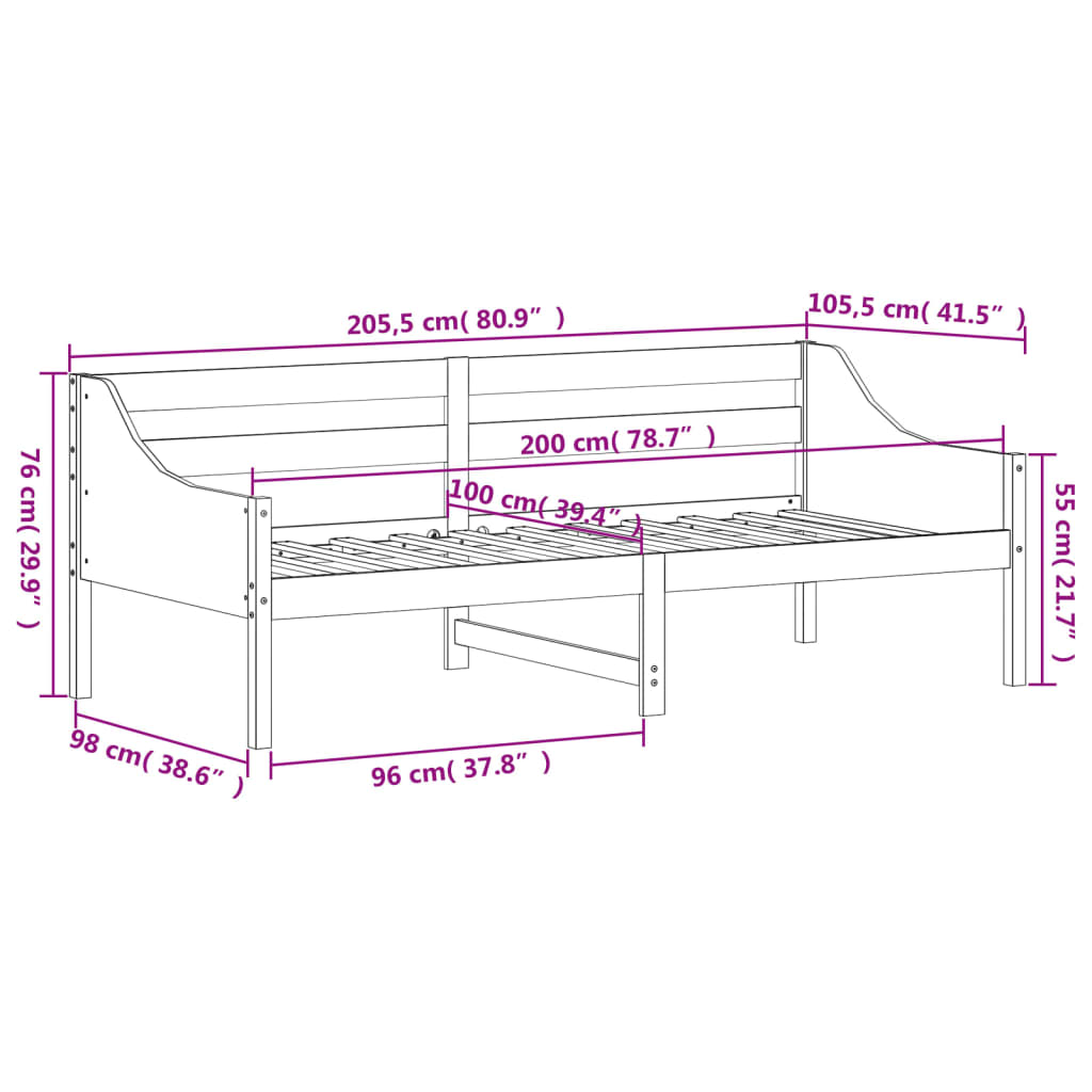 Canapé lit 100x200 cm en pin massif