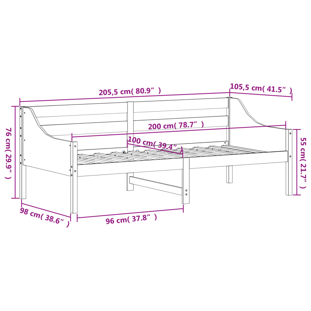 Slaapbank 100x200 cm massief grenenhout