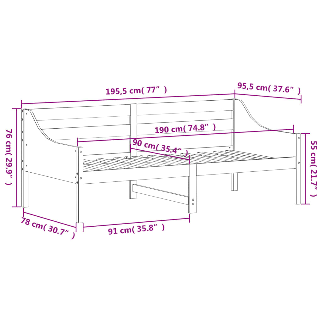 Canapé lit 100x200 cm en pin massif