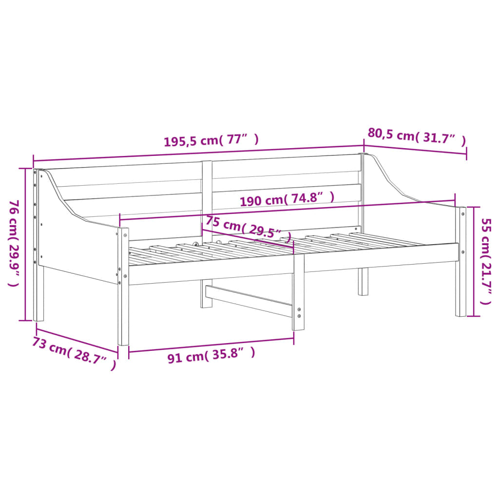 Slaapbank 100x200 cm massief grenenhout