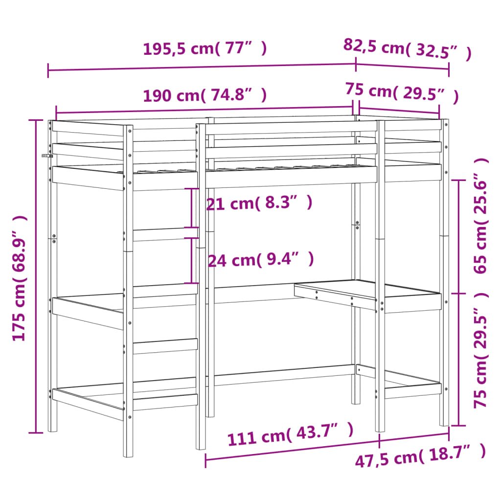 Hoogslaper mer bureau massief grenenhout 100x200 cm