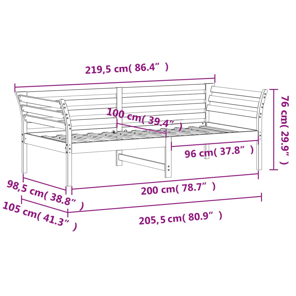 Canapé lit 100x200 cm en pin massif