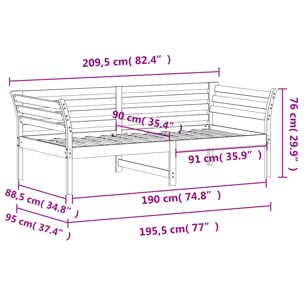 Canapé lit 100x200 cm en pin massif