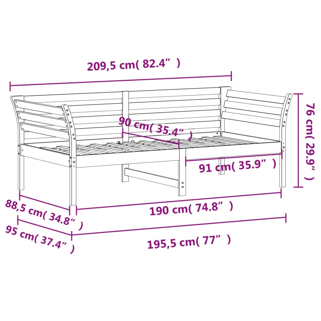 Slaapbank 100x200 cm massief grenenhout