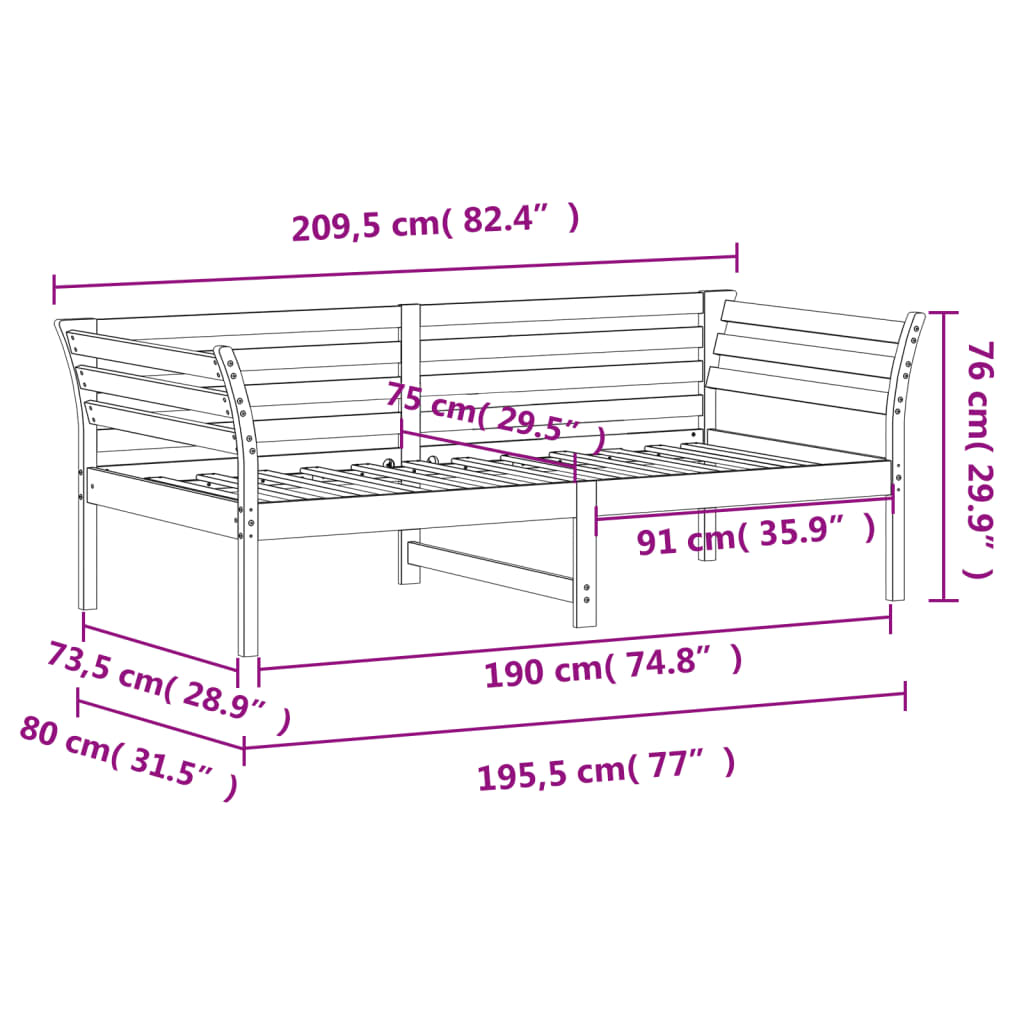 Canapé lit 100x200 cm en pin massif