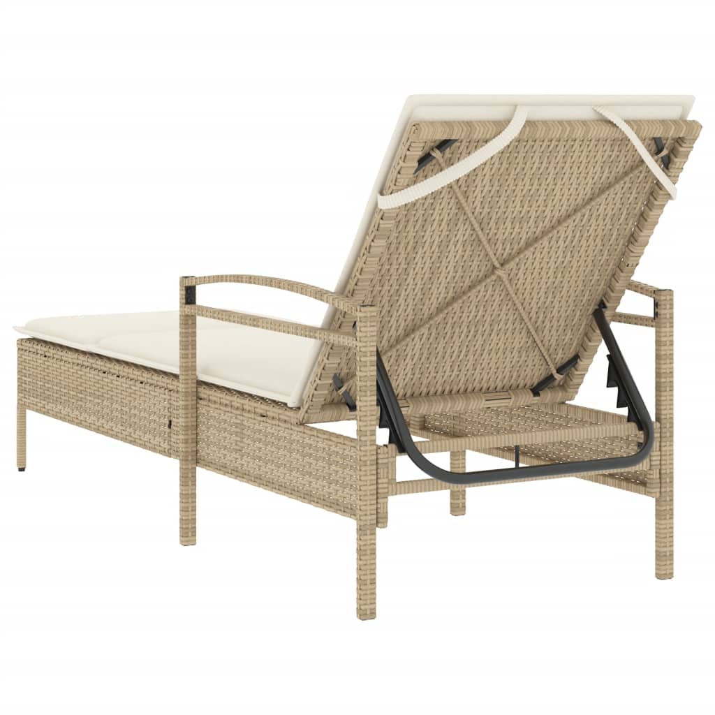 Ligbed met kussen 63x200x81 cm poly rattan lichtgrijs