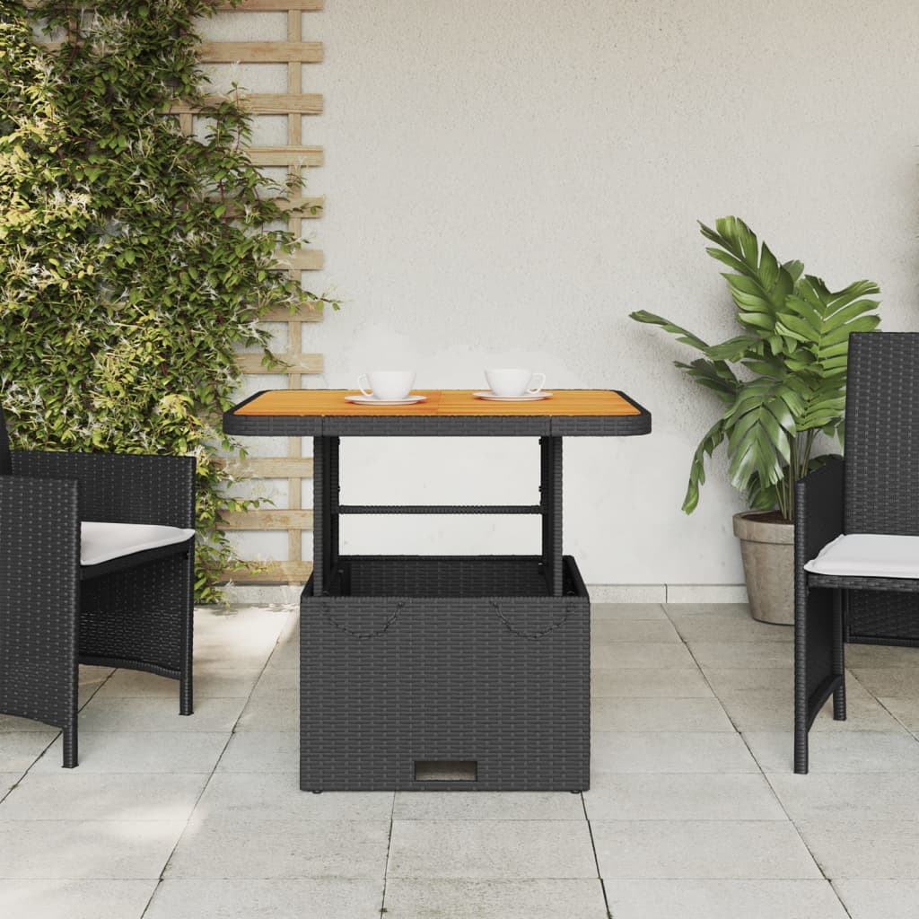 Table de jardin 80x80x71 cm poly rotin et bois d'acacia