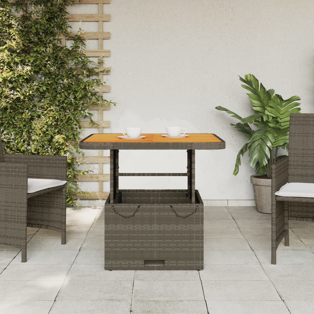 Table de jardin 80x80x71 cm poly rotin et bois d'acacia