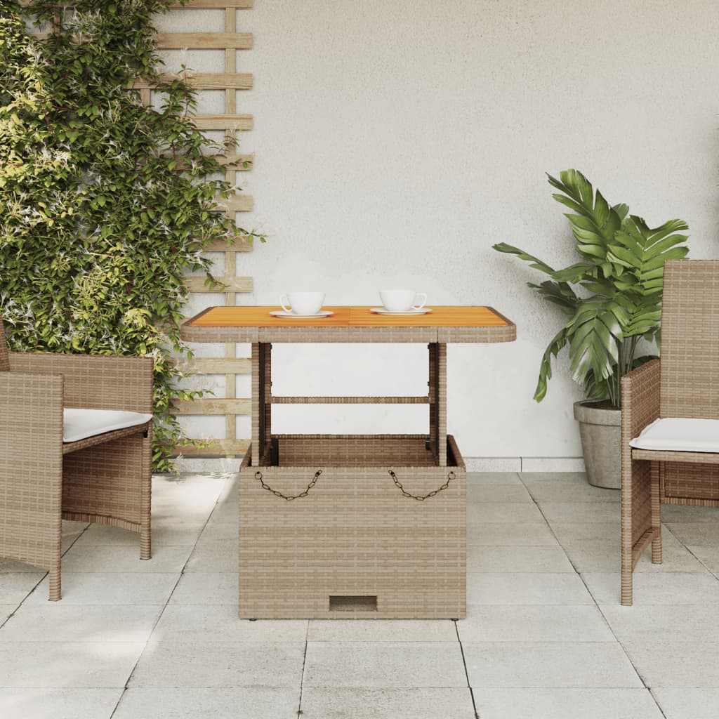 Table de jardin 80x80x71 cm poly rotin et bois d'acacia