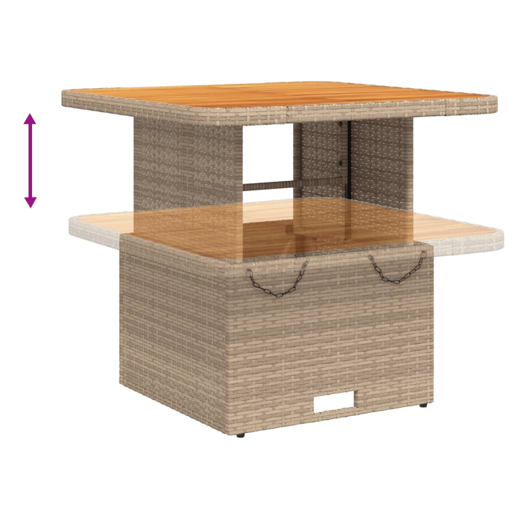 Table de jardin 80x80x71 cm poly rotin et bois d'acacia