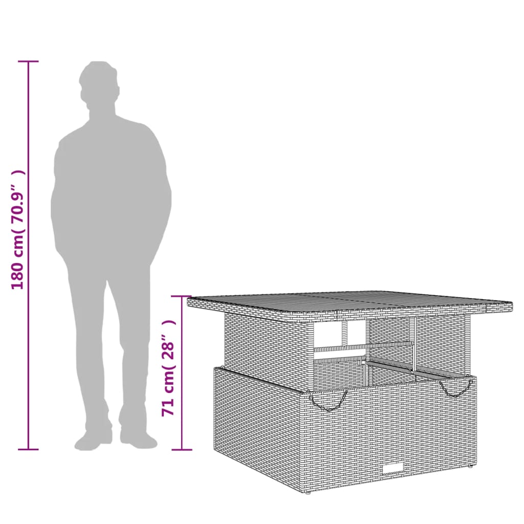 Tuintafel 80x80x71 cm poly rattan en acaciahout