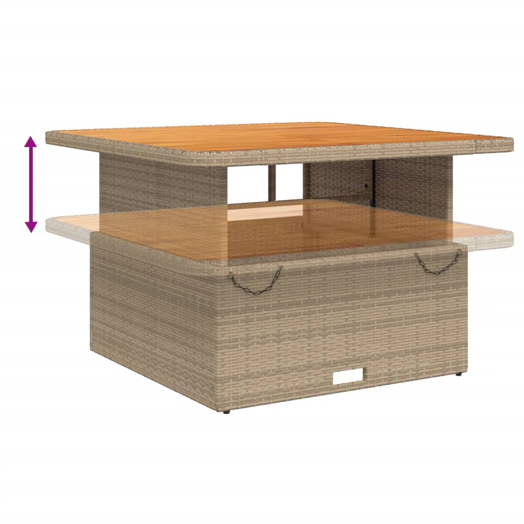 Table de jardin 80x80x71 cm poly rotin et bois d'acacia