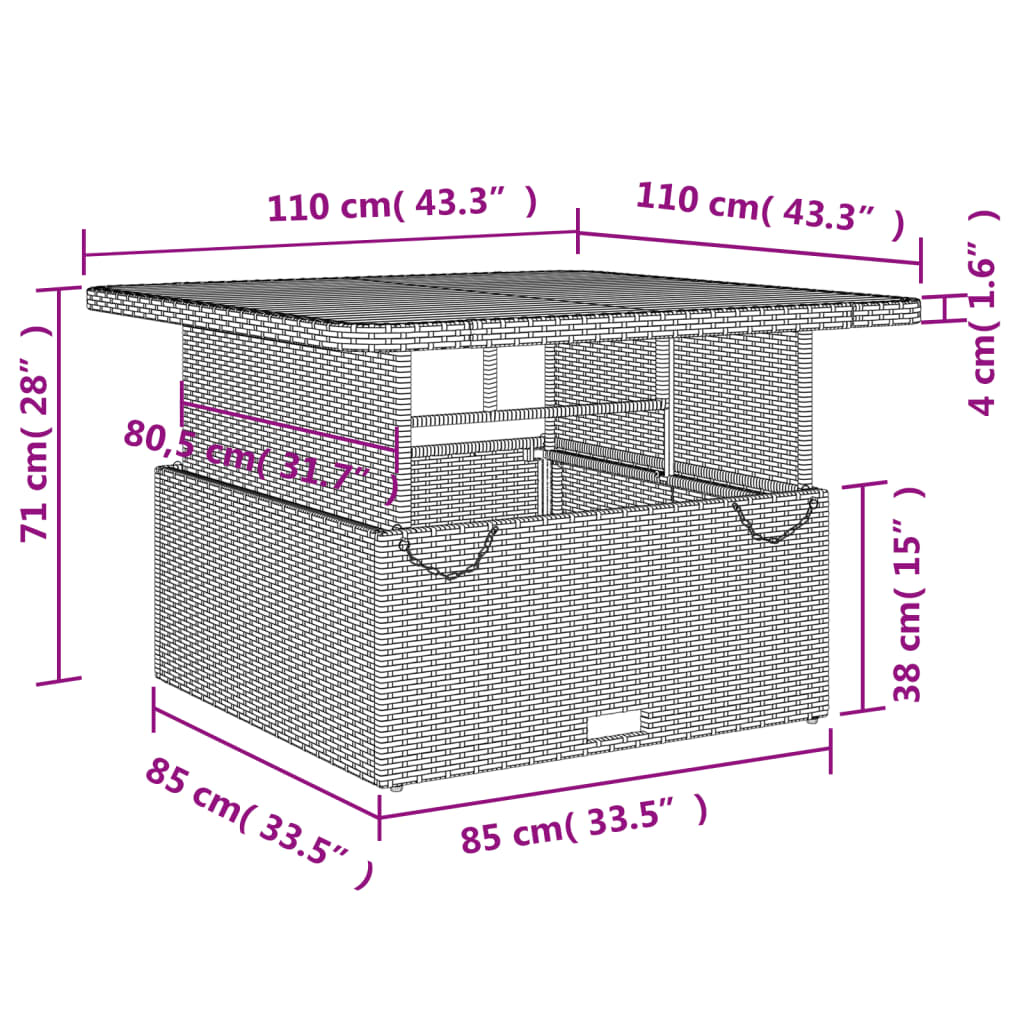 Table de jardin 80x80x71 cm poly rotin et bois d'acacia