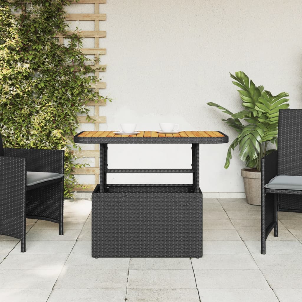 Table de jardin 80x80x71 cm poly rotin et bois d'acacia