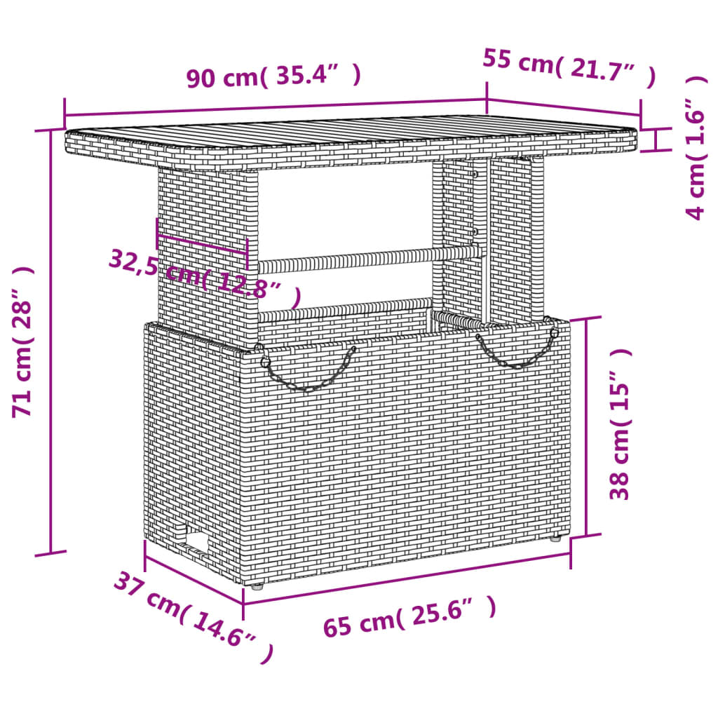 Table de jardin 80x80x71 cm poly rotin et bois d'acacia