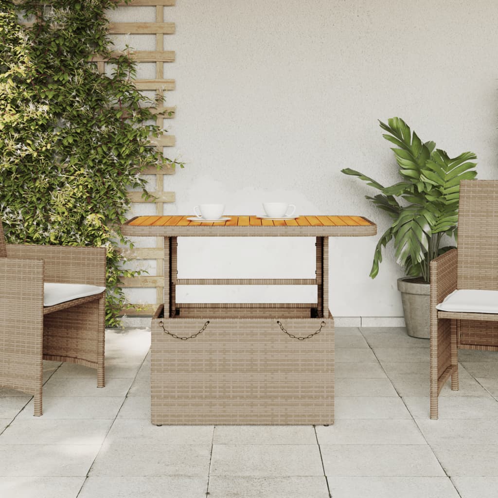 Table de jardin 80x80x71 cm poly rotin et bois d'acacia