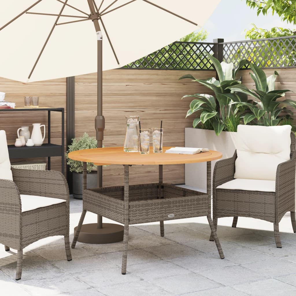 Tuintafel met acaciahouten blad Ø110x71 cm poly rattan zwart