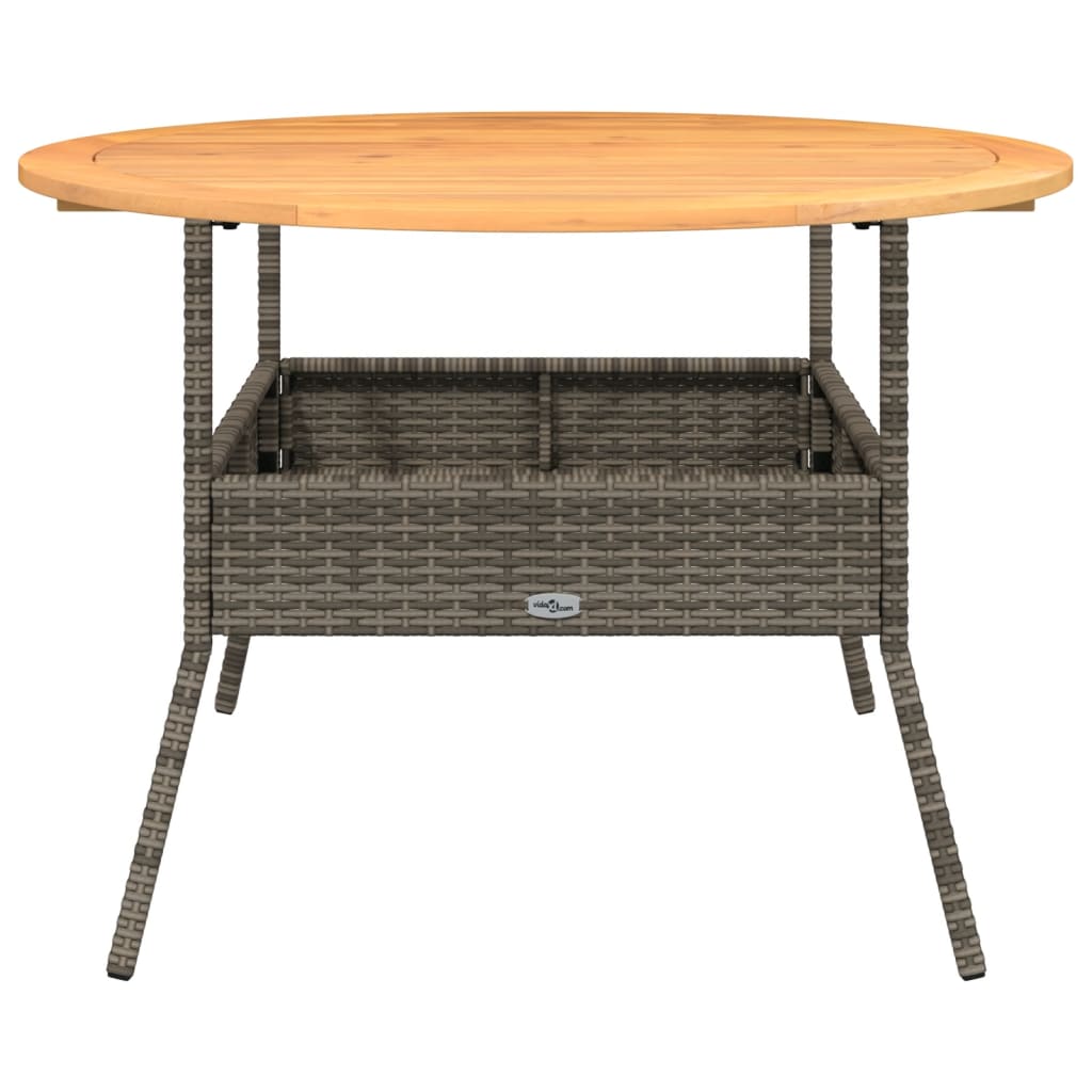 Tuintafel met acaciahouten blad Ø110x71 cm poly rattan zwart