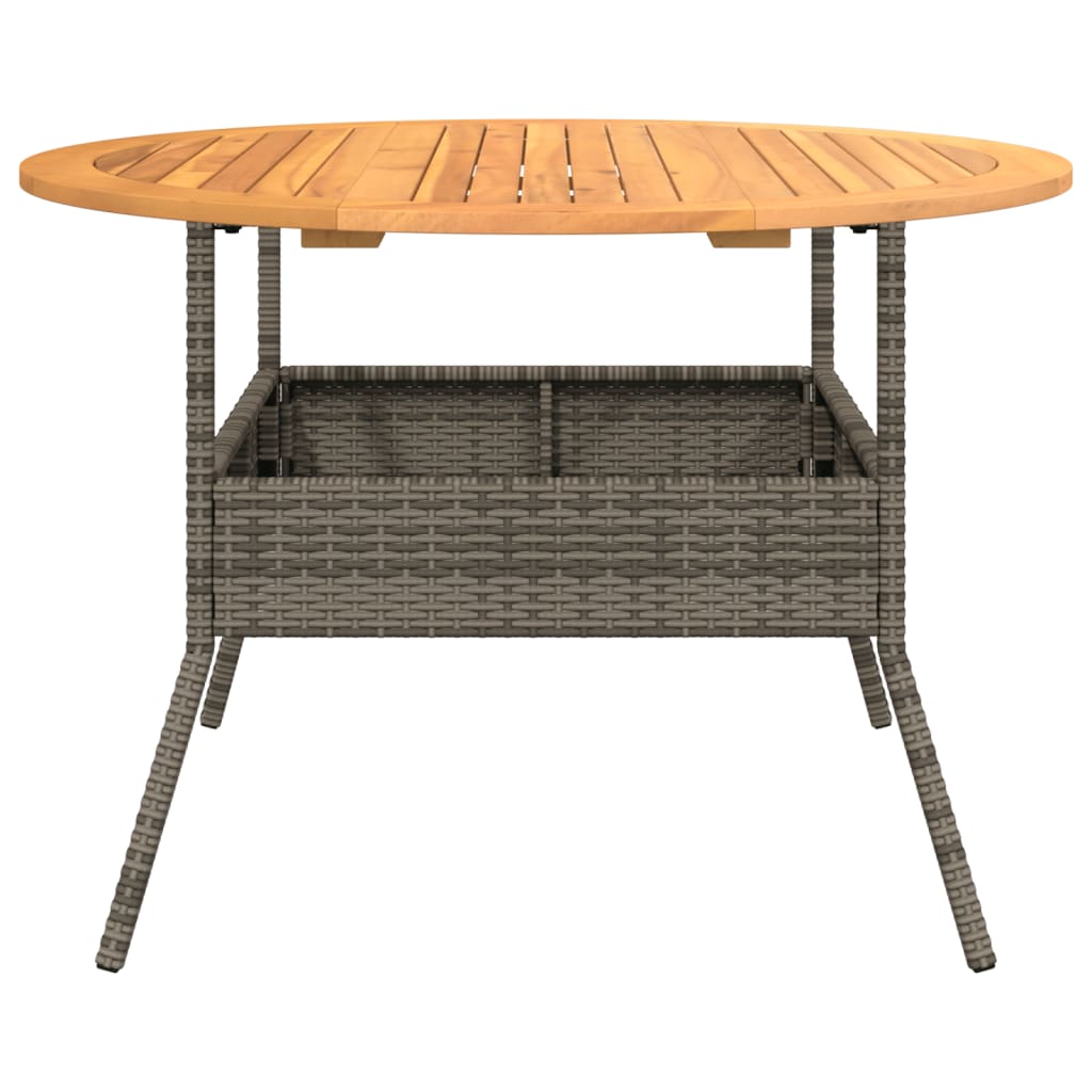 Tuintafel met acaciahouten blad Ø110x71 cm poly rattan zwart