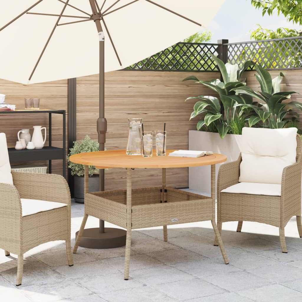 Tuintafel met acaciahouten blad Ø110x71 cm poly rattan zwart