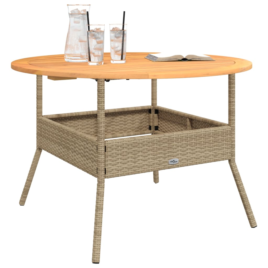 Tuintafel met acaciahouten blad Ø110x71 cm poly rattan zwart