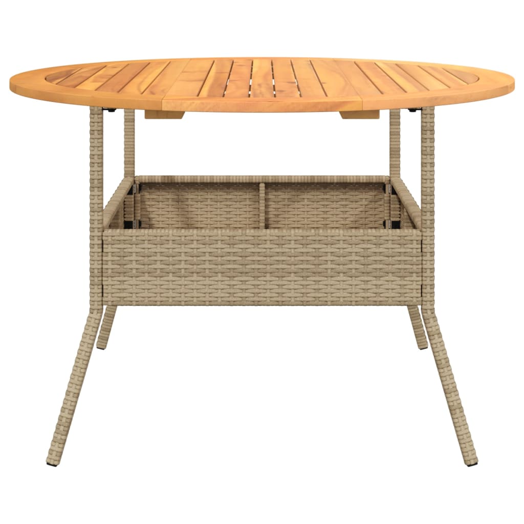 Tuintafel met acaciahouten blad Ø110x71 cm poly rattan zwart