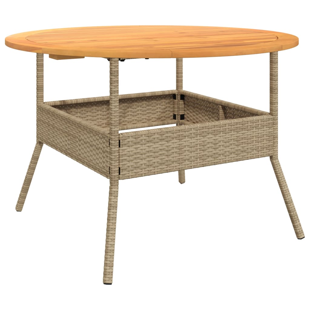 Tuintafel met acaciahouten blad Ø110x71 cm poly rattan zwart