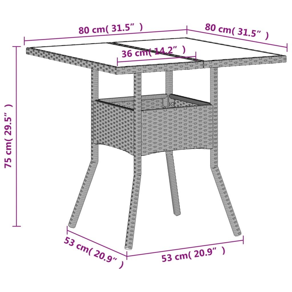 Tuintafel met acaciahouten blad 80x80x75 cm poly rattan