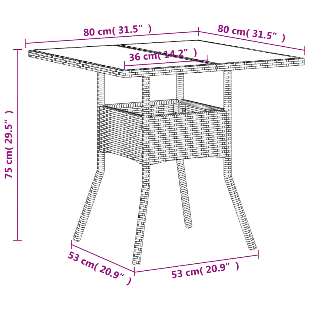 Tuintafel met acaciahouten blad 80x80x75 cm poly rattan