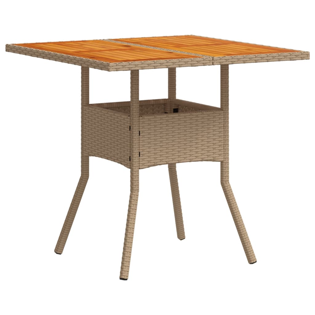 Tuintafel met acaciahouten blad 80x80x75 cm poly rattan