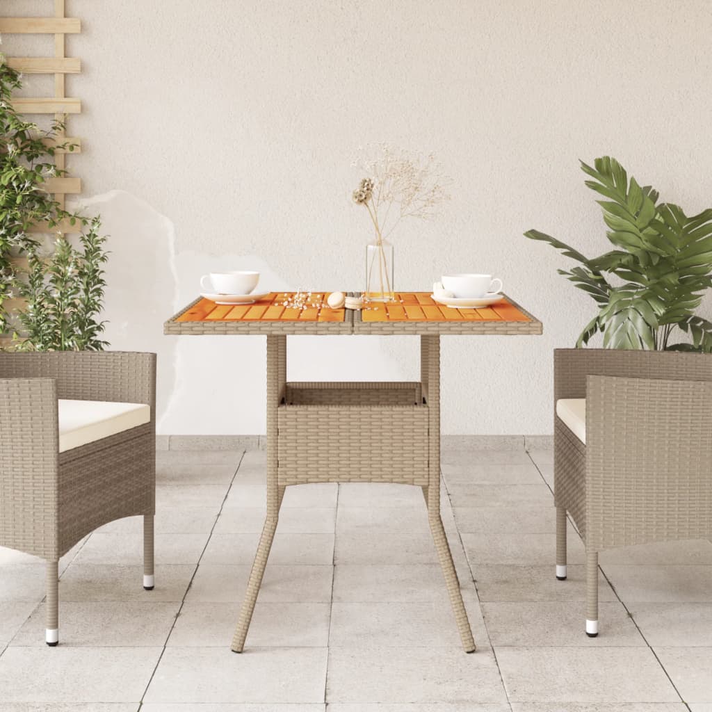 Tuintafel met acaciahouten blad 80x80x75 cm poly rattan