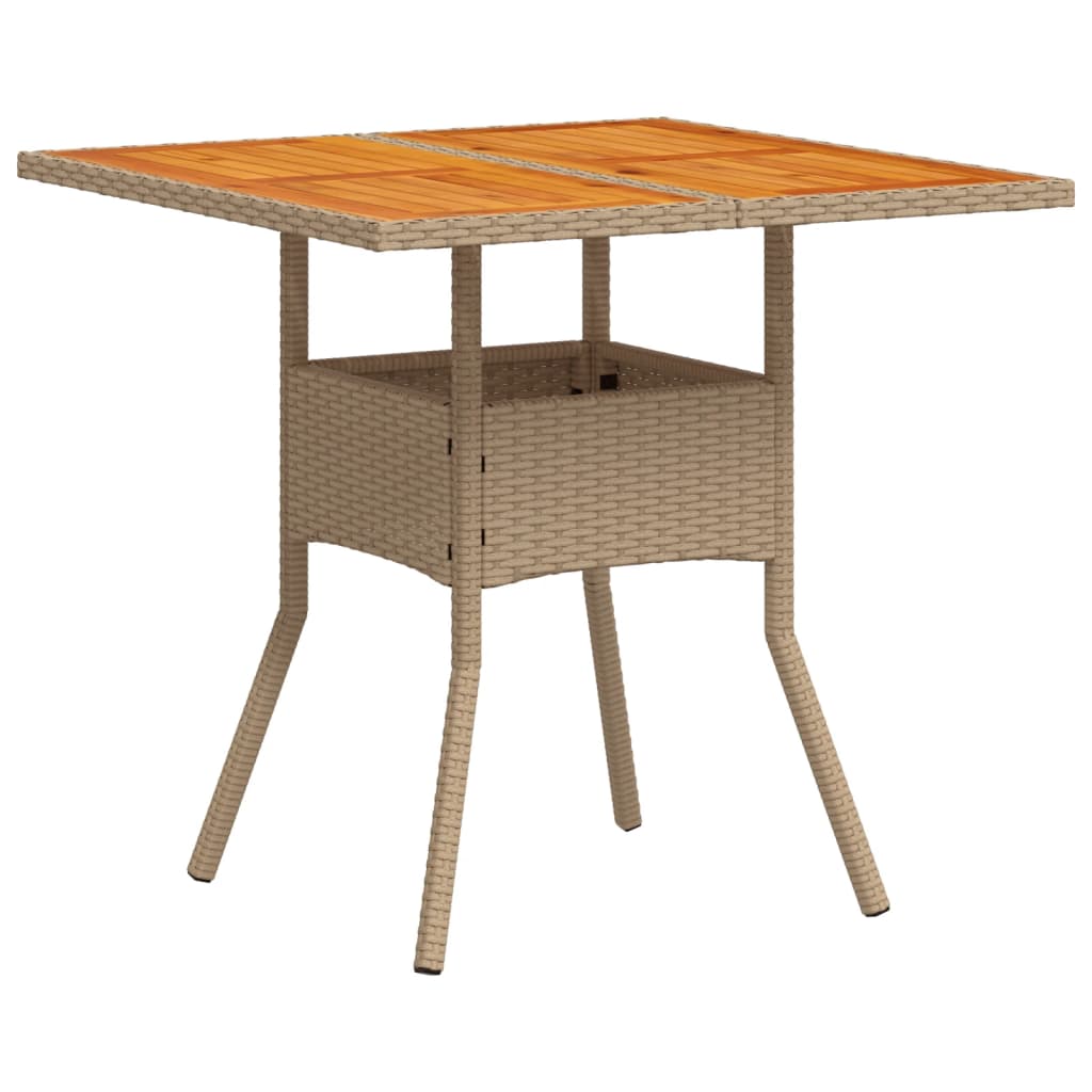 Tuintafel met acaciahouten blad 80x80x75 cm poly rattan