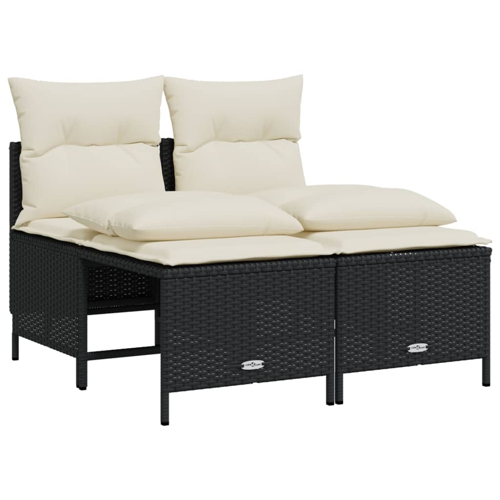 4-delige Loungeset met kussens poly rattan zwart