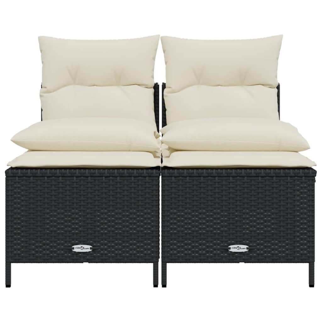 4-delige Loungeset met kussens poly rattan zwart