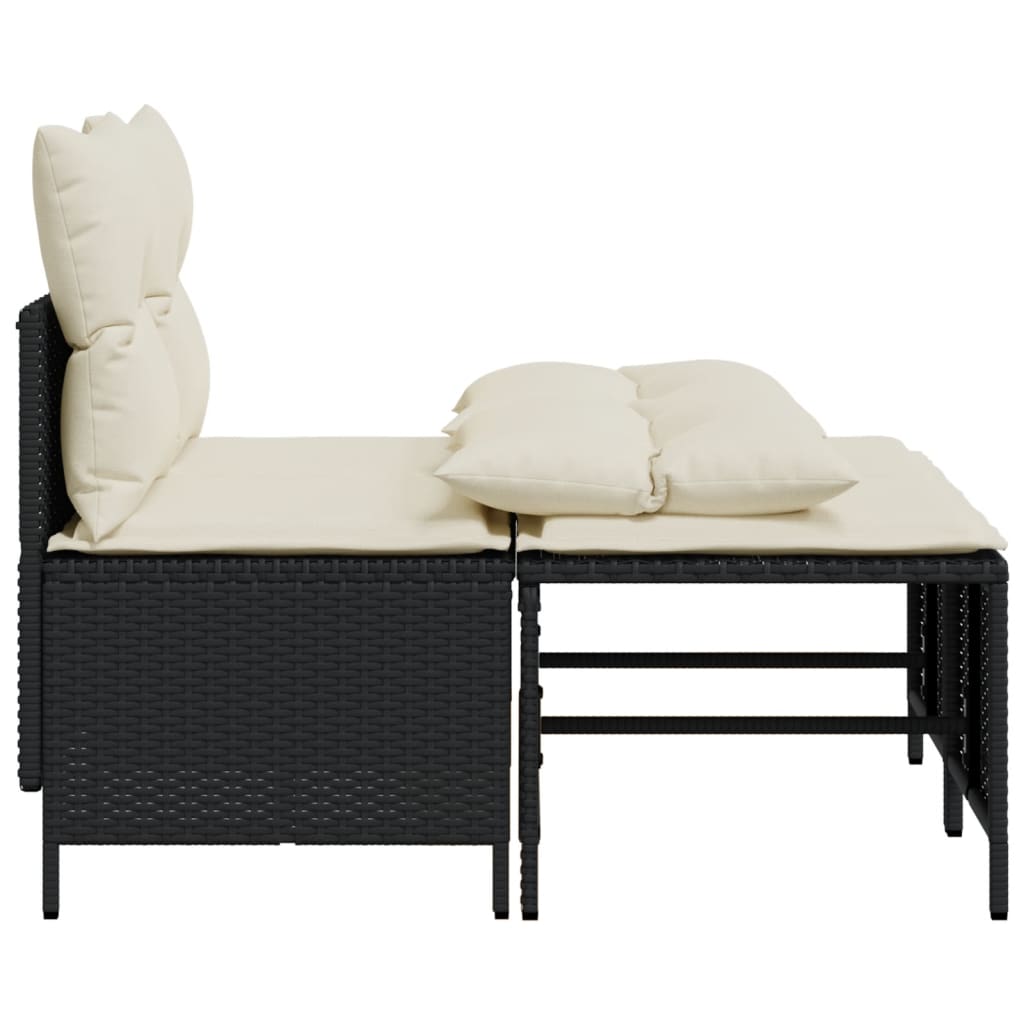 4-delige Loungeset met kussens poly rattan zwart