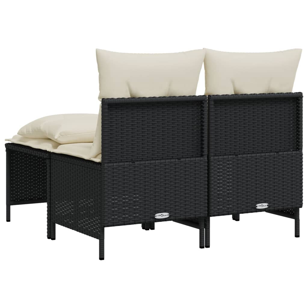 4-delige Loungeset met kussens poly rattan zwart