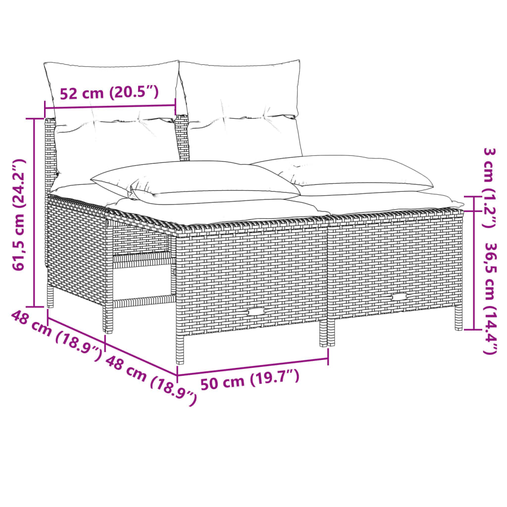 4-delige Loungeset met kussens poly rattan zwart