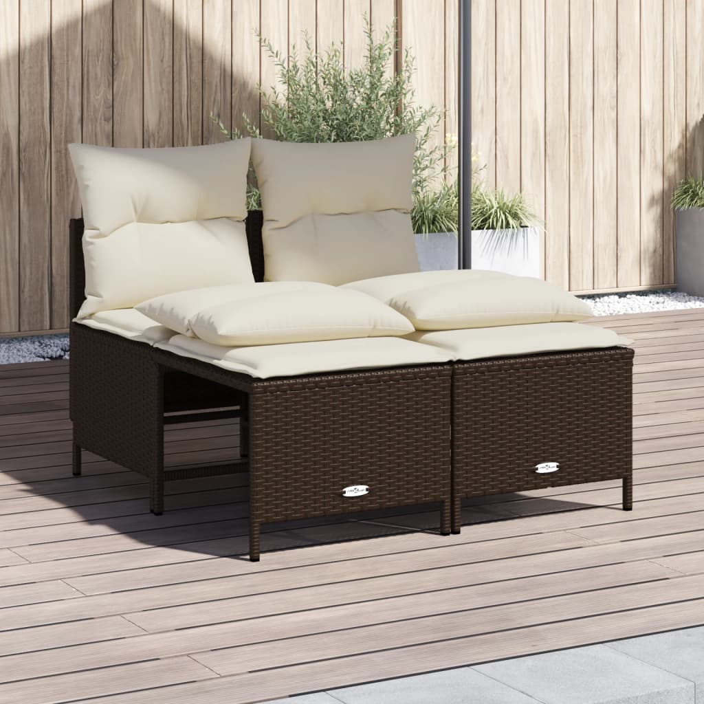 4-delige Loungeset met kussens poly rattan zwart