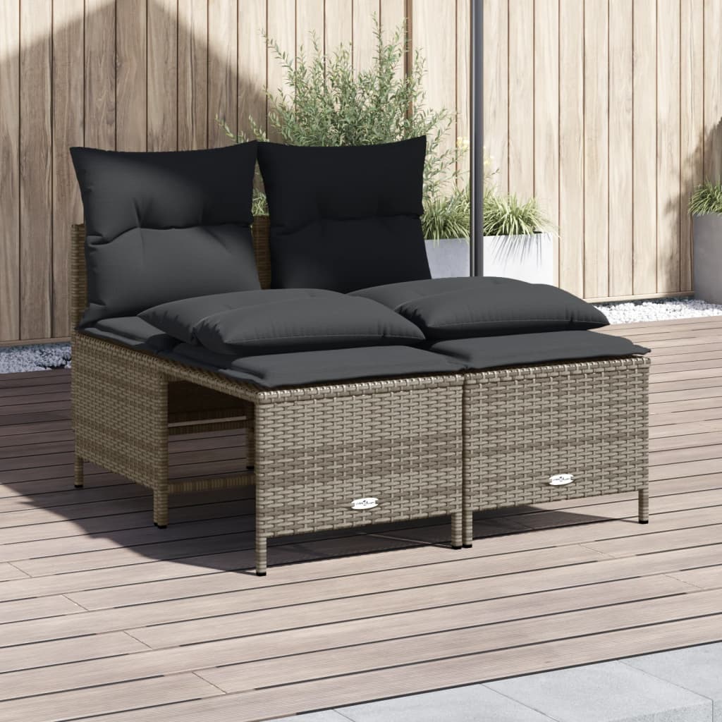 4-delige Loungeset met kussens poly rattan zwart