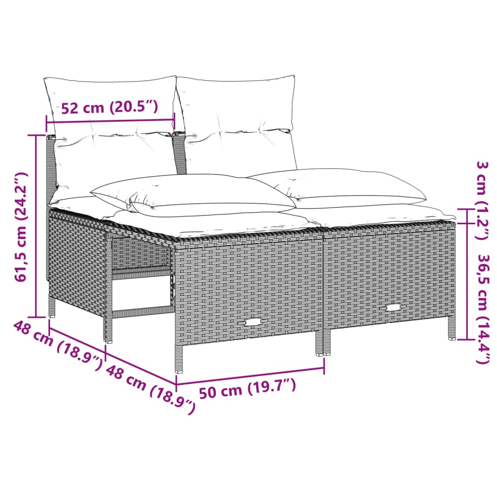 4-delige Loungeset met kussens poly rattan zwart